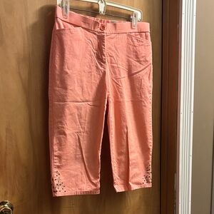 Coral Cropped Pants with Embellished Detail